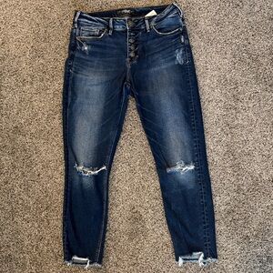 Silver Jeans button fly Dark Blue Distressed Skinny Jeans